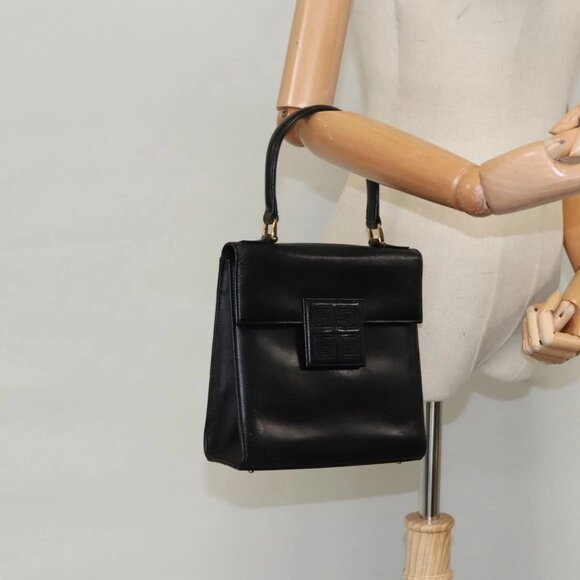 GIVENCHY Hand Bag Leather Black Gold Auth - Picture 14 of 16